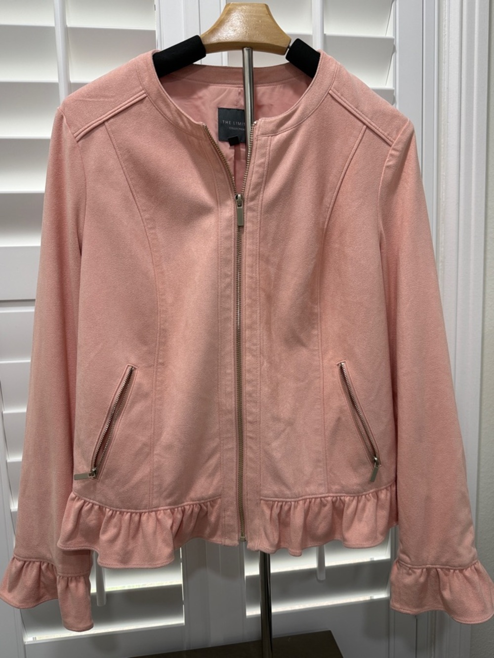 The Limited Blush Pink Ruffle-Hem Zip Bomber Jacket